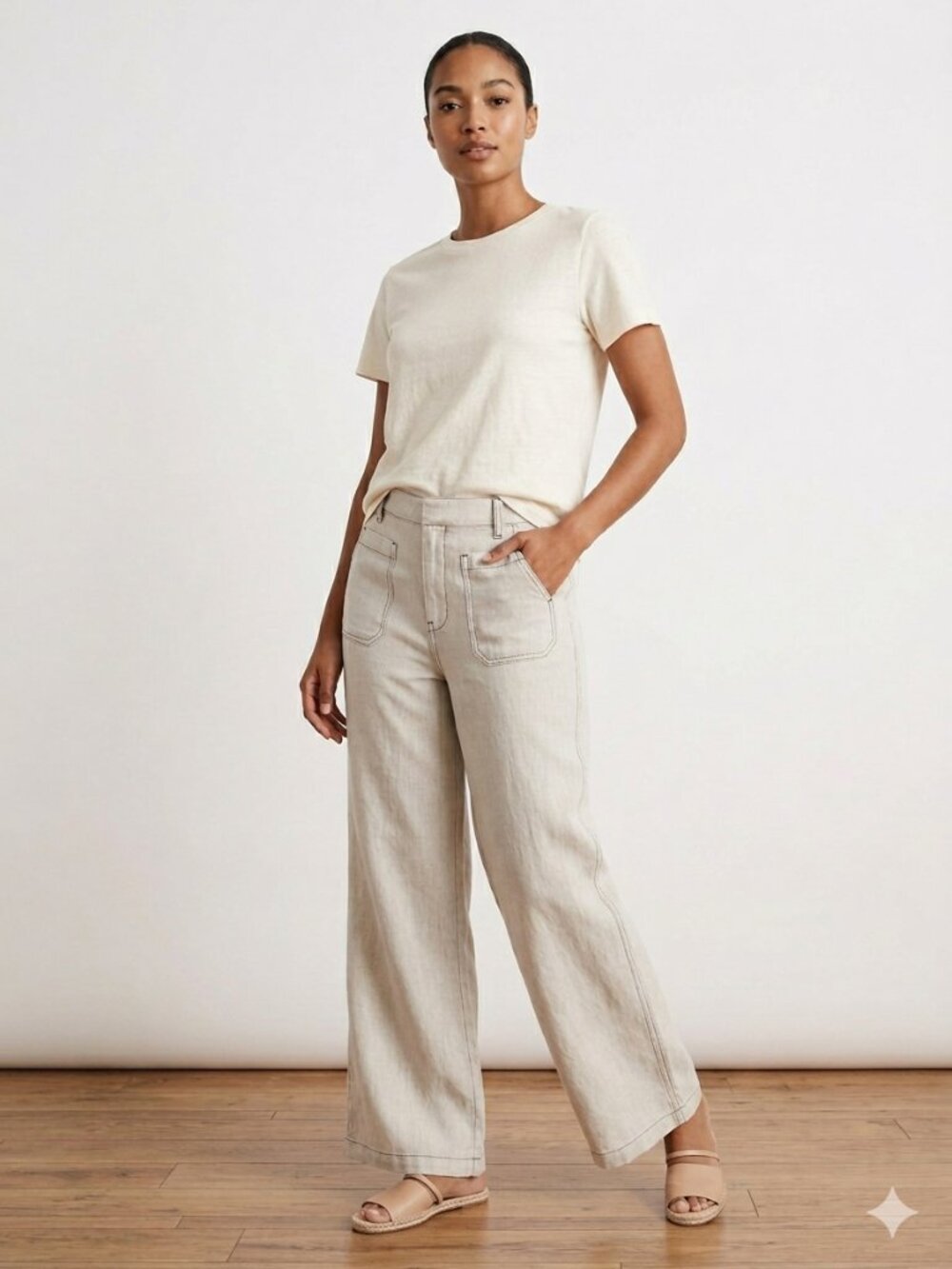 Madewell 100% Linen Patch Pocket Flare Wide Leg Pant 6 Beige